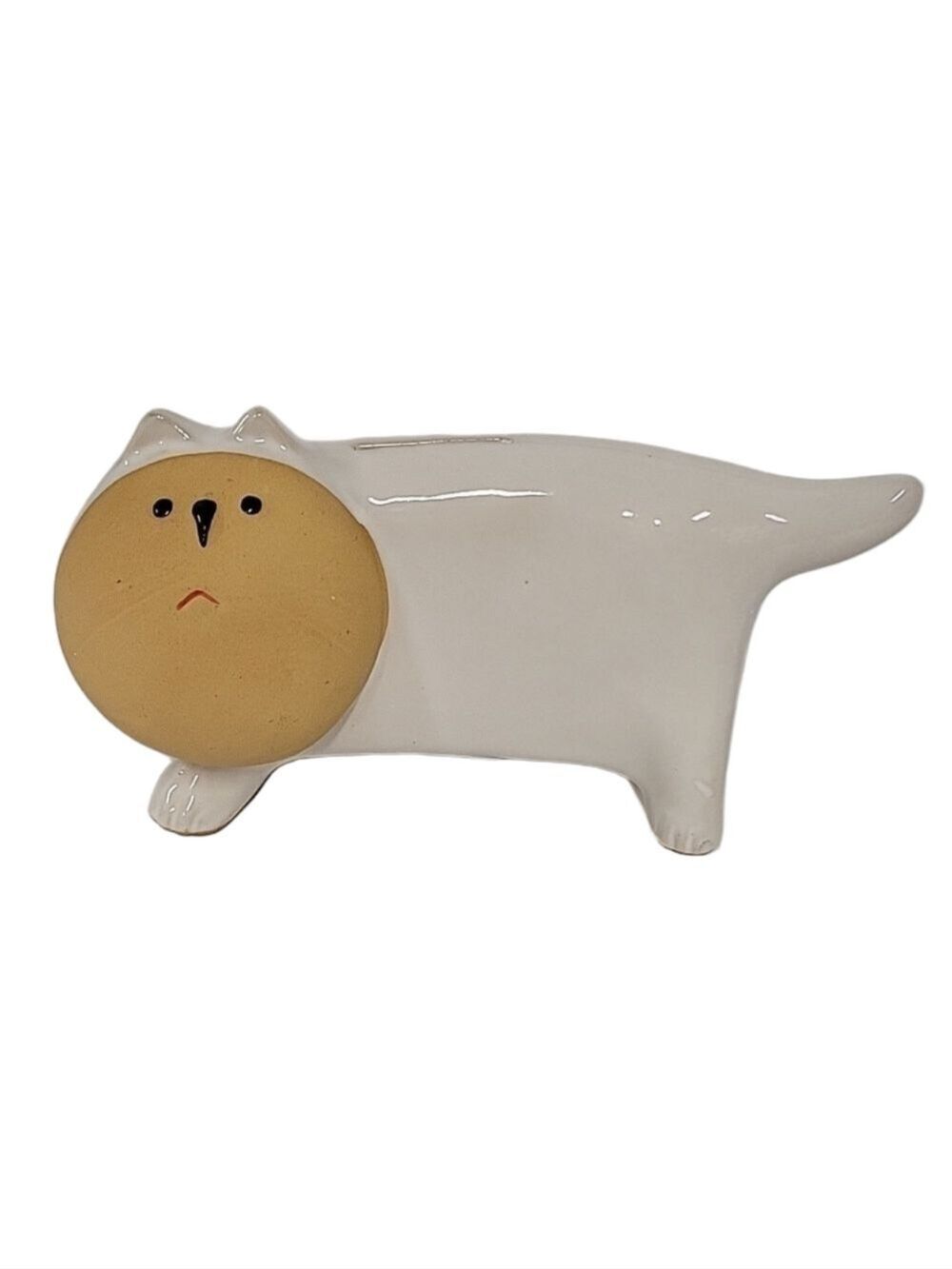 Vintage 60's Japan Mid-Century Modern White Stoneware Cat Bank